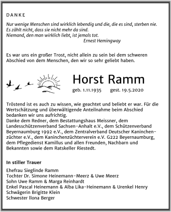 Traueranzeige von Horst Ramm von Mitteldeutsche Zeitung Halle/Saalkreis