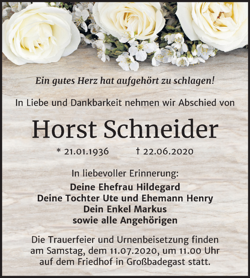 Traueranzeige für Horst Schneider vom 30.06.2020 aus Mitteldeutsche Zeitung Köthen