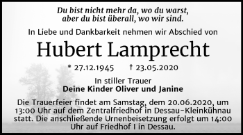 Traueranzeige von Hubert Lamprecht von Super Sonntag Dessau-Roßlau