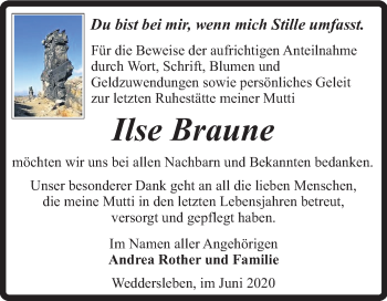 Traueranzeige von Ilse Braune von Mitteldeutsche Zeitung Quedlinburg