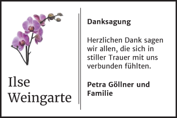 Traueranzeige von Ilse Weingarte von Wochenspiegel Bitterfeld