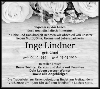 Traueranzeige von Inge Lindner von Mitteldeutsche Zeitung Merseburg/Querfurt