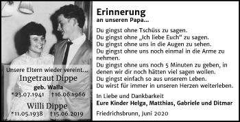 Traueranzeige von Ingetraut und Willi Dippe von Wochenspiegel Quedlinburg