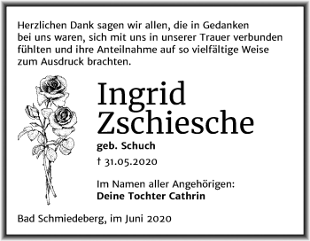 Traueranzeige von Ingrid Zschiesche von Mitteldeutsche Zeitung Wittenberg