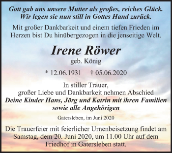 Traueranzeige von Irene Römer von Mitteldeutsche Zeitung Aschersleben
