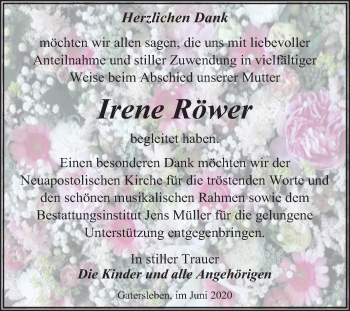 Traueranzeige von Irene Röwer von Mitteldeutsche Zeitung Aschersleben