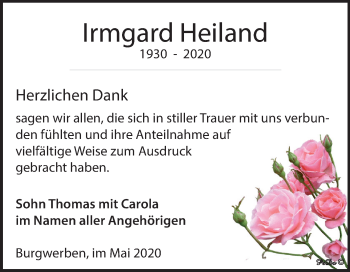 Traueranzeige von Irmgard Heiland von Wochenspiegel Weißenfels