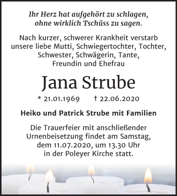 Traueranzeige von Jana Strube von Super Sonntag Bernburg