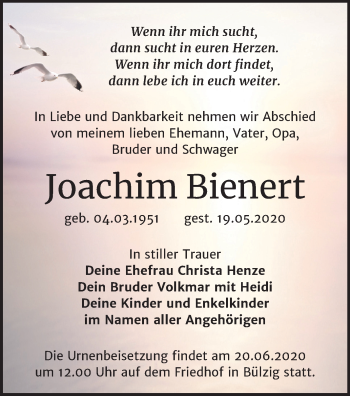 Traueranzeige von Joachim Bienert von Super Sonntag Wittenberg