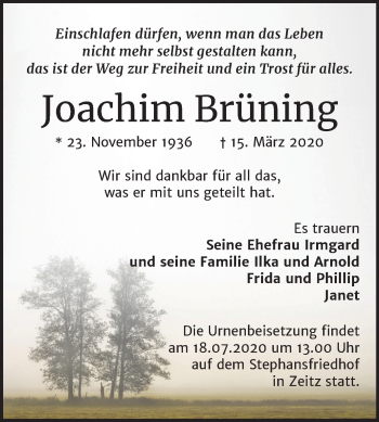 Traueranzeige von Joachim Brüning von Mitteldeutsche Zeitung Zeitz