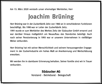 Traueranzeige von Joachim Brüning von Super Sonntag Zeitz
