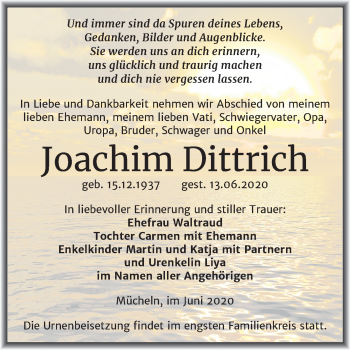 Traueranzeige von Joachim Dittrich von Super Sonntag Merseburg/Querfurt