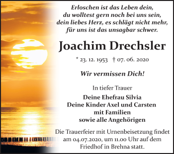 Traueranzeige von Joachim Drechsler von Mitteldeutsche Zeitung Bitterfeld