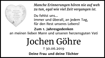 Traueranzeige von Jochen Göhre von Mitteldeutsche Zeitung Zeitz