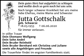 Traueranzeige von Jutta Gottschalk von Mitteldeutsche Zeitung Dessau-Roßlau