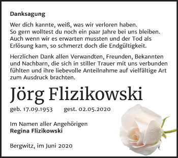 Traueranzeige von Jörg Flizikowski von Super Sonntag Wittenberg