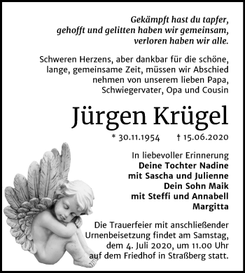 Traueranzeige von Jürgen Krügel von Super Sonntag Quedlinburg
