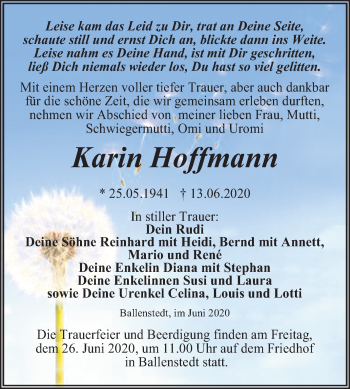 Traueranzeige von Karin Hoffmann von Mitteldeutsche Zeitung Quedlinburg