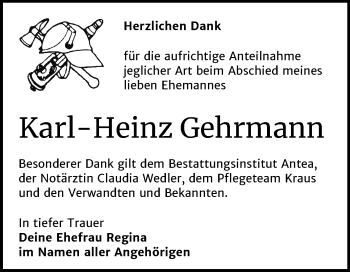 Traueranzeige von Karl-Heinz Gehrmann von Mitteldeutsche Zeitung Zeitz