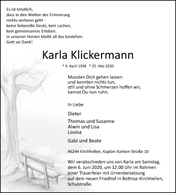 Traueranzeige von Karla Klickermann von Wochenspiegel Bitterfeld