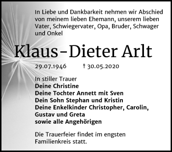 Traueranzeige von Klaus-Dieter Arlt von Super Sonntag Dessau-Roßlau