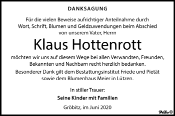 Traueranzeige von Klaus Hottenrott von Wochenspiegel Weißenfels