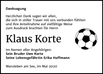 Traueranzeige von Klaus Korte von Wochenspiegel Mansfelder Land