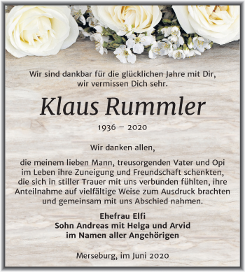 Traueranzeige von Klaus Rummler von Mitteldeutsche Zeitung Merseburg/Querfurt
