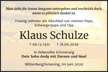 Traueranzeige von Klaus Schulze von Super Sonntag Wittenberg