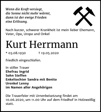 Traueranzeige von Kurt Herrmann von Wochenspiegel Bitterfeld