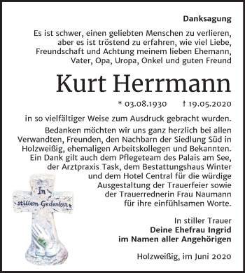 Traueranzeige von Kurt Herrmann von Wochenspiegel Bitterfeld