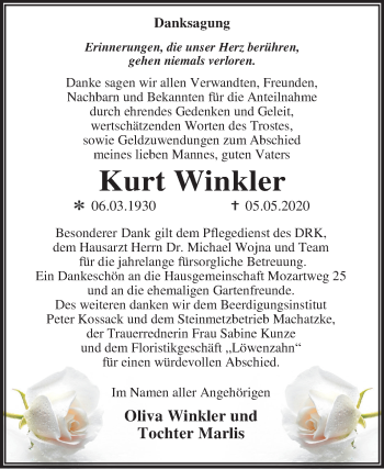 Traueranzeige von Kurt Winkler von Mitteldeutsche Zeitung Wittenberg
