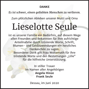 Traueranzeige von Lieselotte Seule von Mitteldeutsche Zeitung Dessau-Roßlau