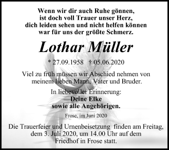Traueranzeige von Lothar Müller von Mitteldeutsche Zeitung Aschersleben