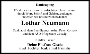 Traueranzeige von Lothar Neumann von Super Sonntag Wittenberg