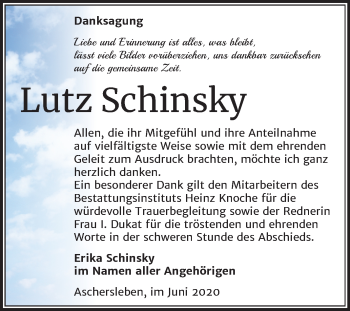 Traueranzeige von Lutz Schinsky von Super Sonntag Aschersleben