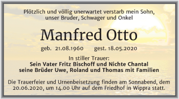 Traueranzeige von Manfred Otto von Super Sonntag Mansfelder Land / Sangerhausen