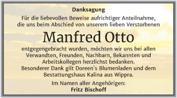 Traueranzeige von Manfred Otto von Super Sonntag Mansfelder Land / Sangerhausen