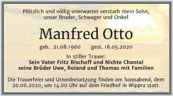 Traueranzeige von Manfred Otto von Mitteldeutsche Zeitung Mansfelder Land / Sangerhausen