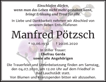 Traueranzeige von Manfred Pötzsch von Super Sonntag Merseburg/Querfurt