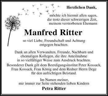 Traueranzeige von Manfred Ritter von Super Sonntag Dessau-Roßlau