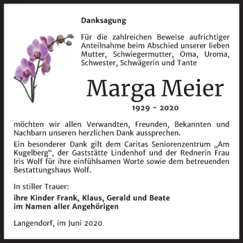 Traueranzeige von Marga Meier von Wochenspiegel Weißenfels