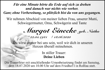 Traueranzeige von Margot Einecke von Mitteldeutsche Zeitung Dessau-Roßlau
