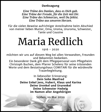 Traueranzeige von Maria Redlich von Super Sonntag Naumburg/Nebra