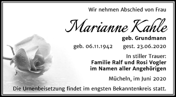 Traueranzeige von Marianne Kahle von Mitteldeutsche Zeitung Merseburg/Querfurt