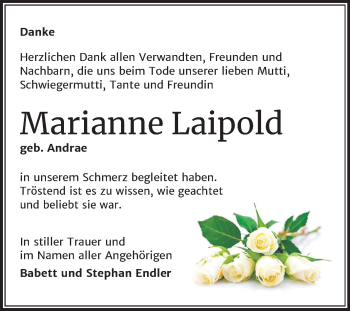 Traueranzeige von Marianne Laipold von Mitteldeutsche Zeitung Halle/Saalkreis
