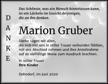 Traueranzeige von Marion Gruber von Super Sonntag Köthen