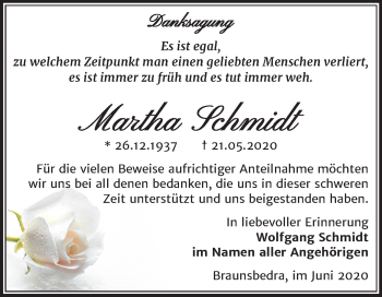 Traueranzeige von Martha Schmidt von Mitteldeutsche Zeitung Merseburg/Querfurt