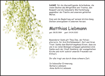 Traueranzeige von Matthias Liebmann von Mitteldeutsche Zeitung Wittenberg