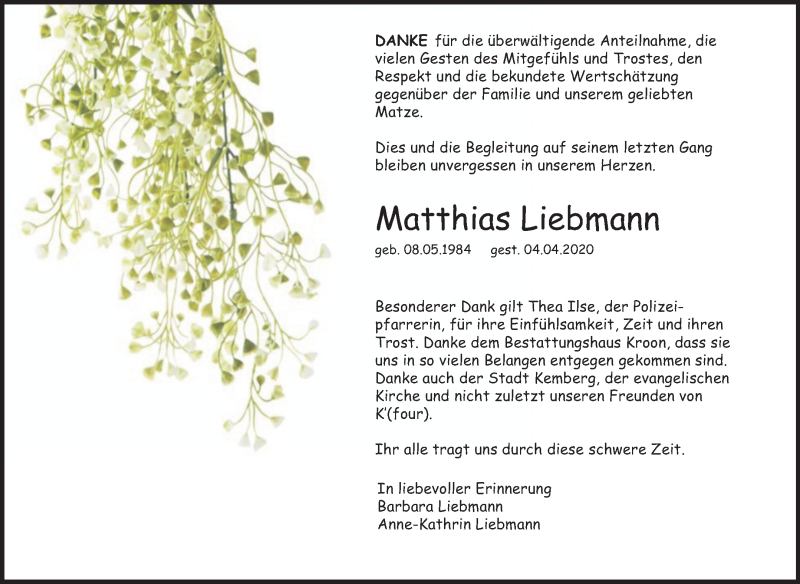  Traueranzeige für Matthias Liebmann vom 06.06.2020 aus Mitteldeutsche Zeitung Wittenberg